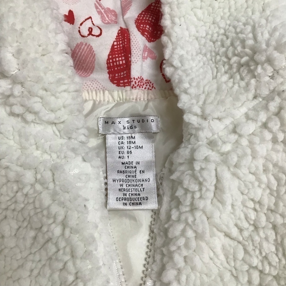Valentine Red Hearts Vest Max Studio Kids Sherpa Zip Hoodie SZ 18 mos Toddler - Picture 14 of 16